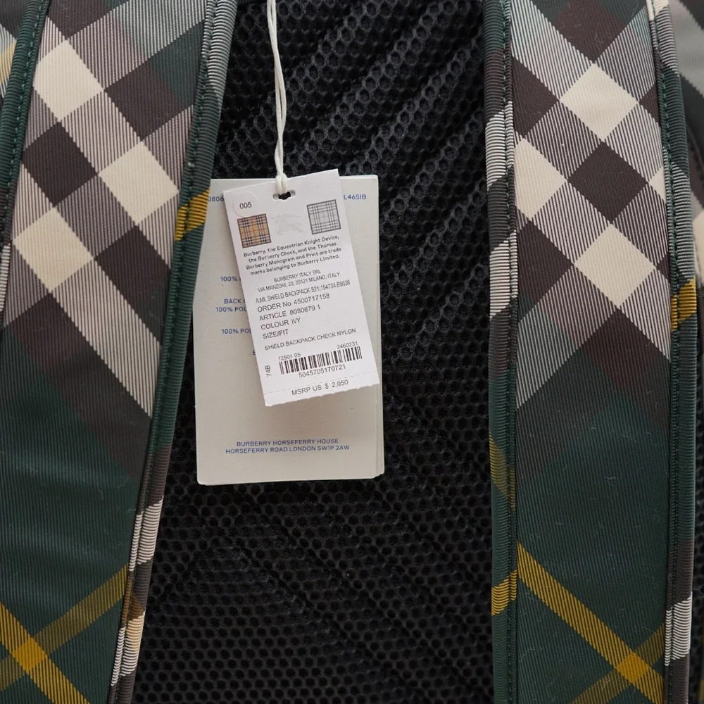 Burberry Shield Backpack Checkered Ivy Polyamide New